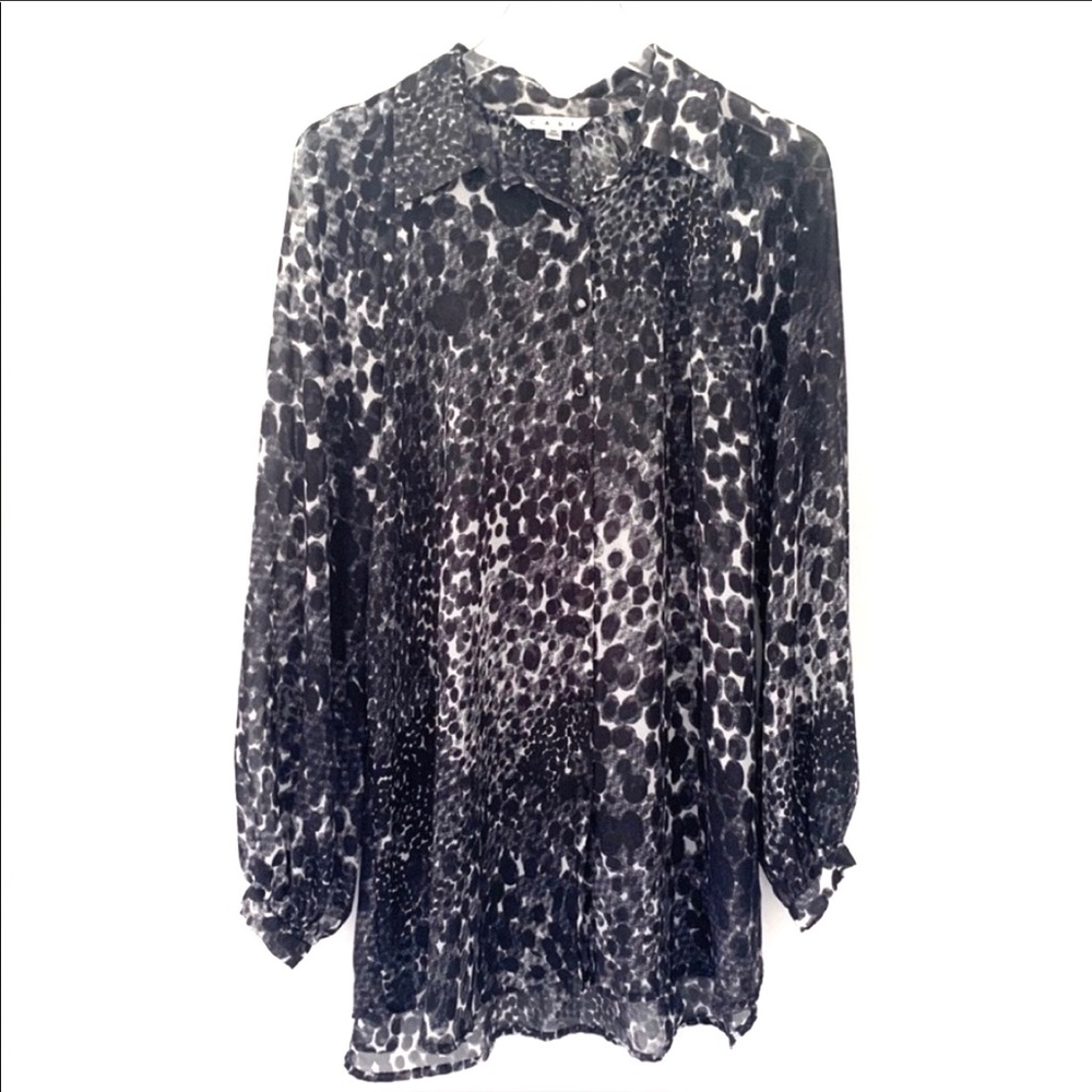 CAbi Black and White Animal Print Blouse